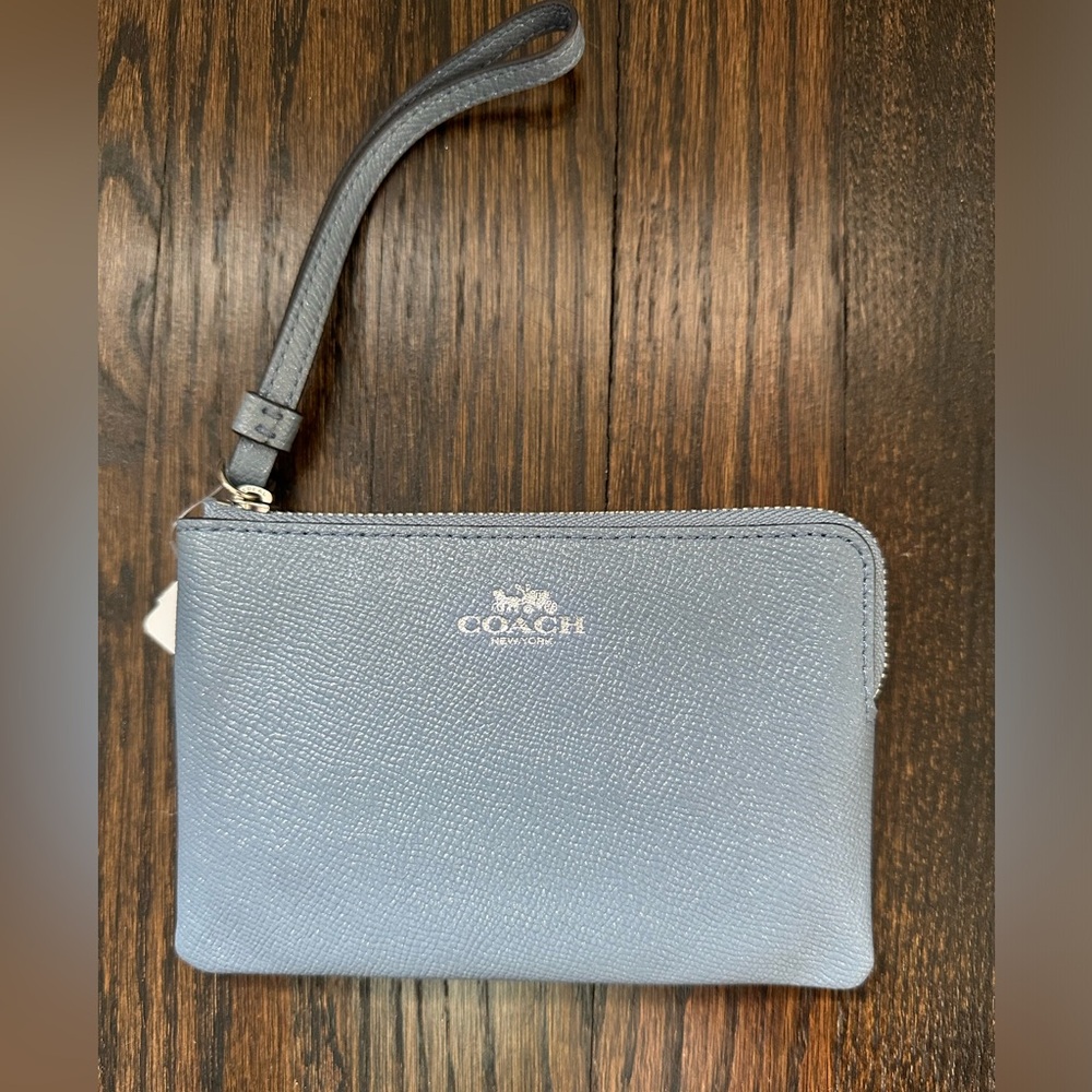 COACH Small Wristlet Zipper Blue Glitter